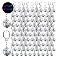 96Pcs Mini Disco Ball Keychains Disco Ball Favors Mirror 70s 80s 90s Disco Keychain Bulk Silver Disc