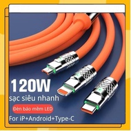 3-lead fast charging cable 120W 1.2 meters Micro USB Type-C iPhone Ultra Fast Charging