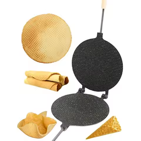 Waffle Maker Round Has Nonstick Coating Size 8 in - Waffle Cone Maker - Krumkake Iron - Wafer Maker 