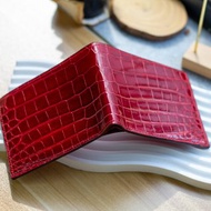 法國料光面紅色手工鱷魚皮革銀包