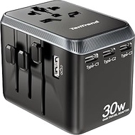 Universal Travel Adapter, 30W International Power Adapter with 4 USB-C & 1 USB-A Ports, European Tra