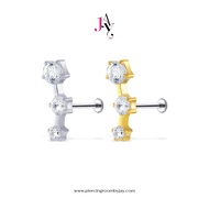 Piercingroom by Jay Earrings/Flat Stud Earrings For Sensitive Skin 3CZ CLIMBER Titanium Medical Grad