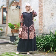 Gamis Batik Motif Bunga Surya Modern Premium, Dress Muslim, Gamis Batik Kombinasi Terbaru