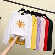 ❄ S-3XL 8 Color ❄ Plus Size 2020 Korean Long Sleeve T-shirt Blouse Baju Women Autumn Summer Loose Oversized Cartoon Sun Printing Lengan Panjang Perempuan Tshirt Shirt Cloth Kemeja Labuh Viral Bigsize Ulzzang Unisex Winter Tops Clothes Clothing 1172