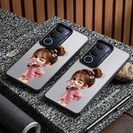 HP Softcase IMD Black Minimalist Cartoon Motif Premium Protector Compatiblehp For Vivo V40 50 V60 Li