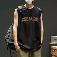 美式背心男裝無袖運動衫 夏季透氣籃球汗衫 大碼寬鬆T恤- 深灰色 M