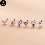 BL widefiling 1Piece Stainless Steel Thin Rod  Stud Earrings For Women 2023 Fashion Purple Heart Butterfly Zircon Ear