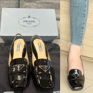 Prada 高跟 漆皮 黑色 學院 鞋 包鞋 樂福鞋