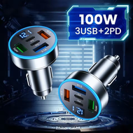 Car Charger DC12-24V Auto Cigarette Lighter 5-Port Digital Display Charger 3USB+2PD 3.1A Fast Chargi
