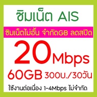 ซิมเน็ตAIS 20Mbps 15Mbps 8Mbps และ 4Mbps  โทรฟรีทุกเครือข่าย มีให้เลือก 4 แบบ จำกัดคำสั่งซื้อไม่เกิน
