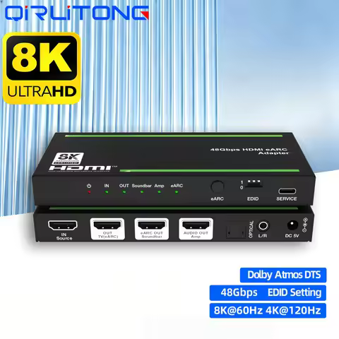 HDMI 1 in 2 out Audio Extractor Repeater Audio Adapter EARC HDMI Extender Switcher Game Live Screen 