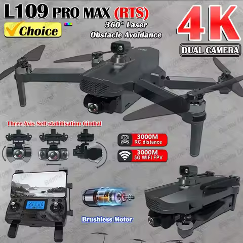 L109 PRO MAX GPS Drone 4K Professional 3-Axis PTZ HD Dual Camera WIFI FPV 360° Laser Obstacle Avoida
