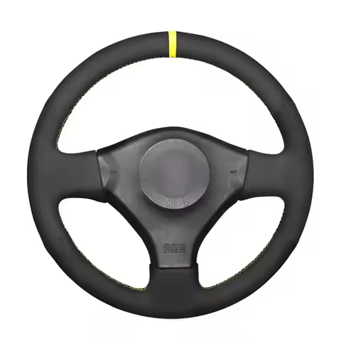 Hand-stitched Black Suede Yellow Marker Car Steering Wheel Cover for Nissan Skyline R34 GTR GT-R BNR
