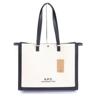 【5積分】成色極佳◇ APC (A.P.C.) M61802 COEYO 棉麻皮革Logo五金兩用大單肩/手提包 黑色/象牙色 附防塵袋 女士