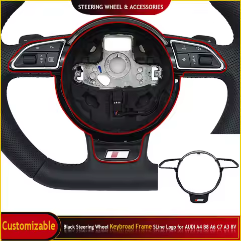 Black Flat Bottomed Sports Keyboard Frame Sline Logo Steering Wheel Frame for Audi A4 B8 A6 C7 A3 8V