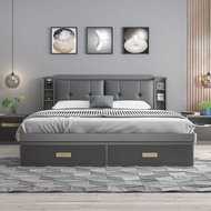 [SG SELLER ] Nordic Solid Wood Storage Bed Frame Leather And Solid Wood Bed Frame Super Single/Queen/King Bed Frame Bed Frame With Mattress