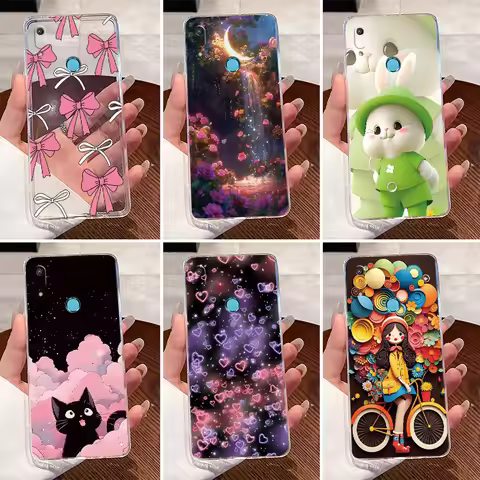 For Huawei Y6 Y6s 2019 Case MRD-LX1 MRD-LX3 Cute Love Rabbit Clear TPU Soft Silicone Back Cover Huaw