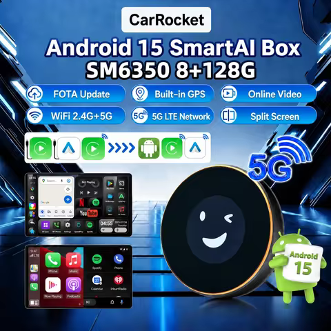 Android 15 CarRocket Android Auto Wireless CarPlay AI TV Box QM6115 SM6350 8-Core Split Screen 128G 