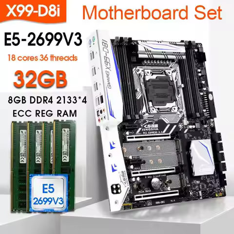 X99 D8I gaming Motherboard Set KIT Xeon E5 2699 V3 LGA 2011-3 CPU 32GB 2133MHz DDR4 ECC REG Memory N