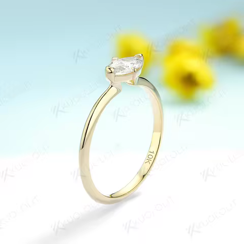 Kuololit 0.5CT Lab Grown Diamond Engagement Ring for Women Solid 18K 14K 10K 585 Yellow Gold Marquis