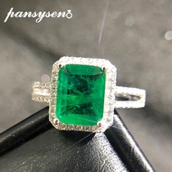 PANSYSEN 925 Sterling Silver Emerald Paraiba Tourmaline Rings for Women Engagement Cocktail Ring Fin