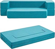 Floor Sofa Bed Futon Couch, IEPLOD Fold Out Couch Bed, Queen Size 8 Inch Memory Foam Folding Sofa Bed Couch, Sleeper Convertible Mattress and Frame for Bedrooms Living Room Gaming Bed, Blue