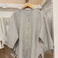Authentic UNIQLO Japanese Single Womens Linen Blended Collar Shirt 7 Sleeve Shirt Top Air Conditioni