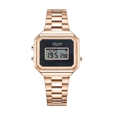 JULIUS Watch JA-1347 Square Face Women Digital Fashion Sport Wristwatch Alarm 24 Hour Week Date Drop