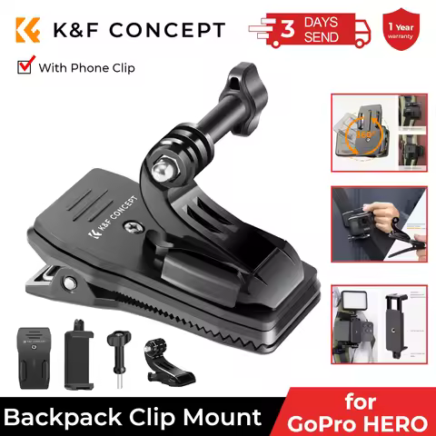 K&F Concept 360° Rotation Backpack Strap Quick Clip Mount for Hero 13/12/11/10/9/8/7/6/5/4 Black DJI