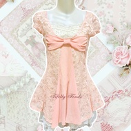 Pink soft milkmaid with bow midi dress egoist sawako shoujo japan kawaii babydoll dollette cotagecor