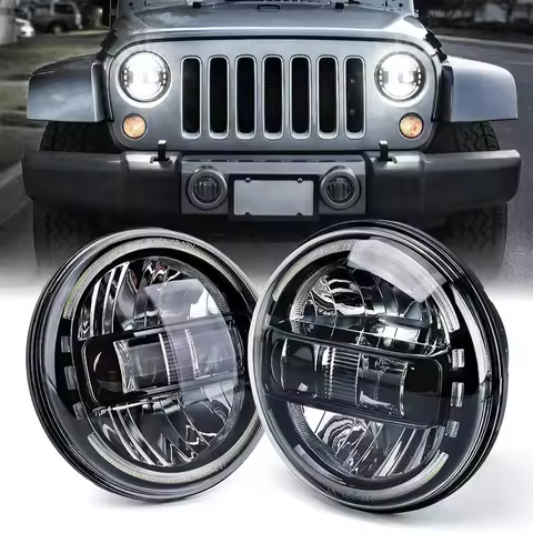 7'' Led Headlight For Lada Niva 4x4 H4 High Low Beam Round Headlamp Cars Running Lights for Jeep Wra