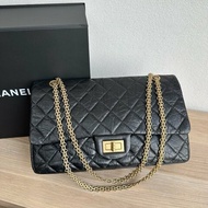 香奈兒/Chanel 2.55黑金大號牛皮鏈條口蓋包