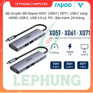 Rapoo 5-in-1 USB-C to 2*USB-A 3.0+USB-C Splitter/Hub| PD+SD+mSD+HDMI, Silver Gray |XD51|XD61|XD71-