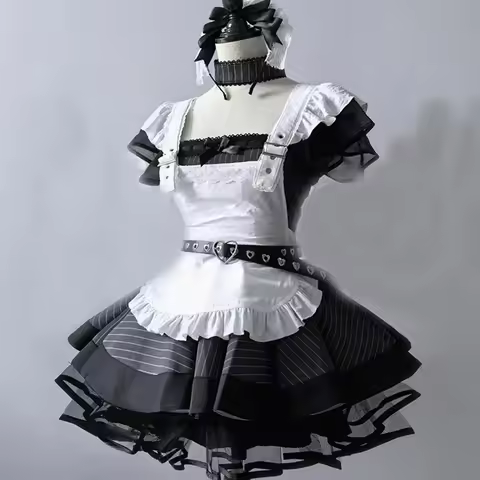Vintage Elegant France Maid Cosplay Dress Japanese Subculture Short Sleeve Mesh Dress White Apron Bl