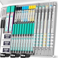 Nicpro 6 Piece Blocky Gear Art Mechanical Pencil Set with Case, 36 Pieces Metal Mechanical Pencils 0