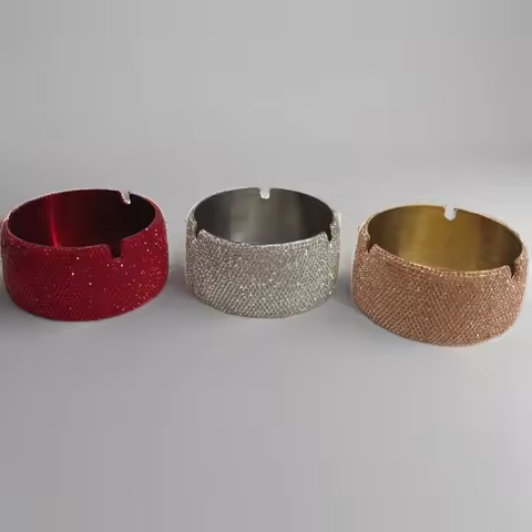 Stainless Steel Ashtray Windproof Round Smokeless Design Office Ashtray Bling Rhinestone Cigarette A