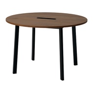 MITTZON 會議桌, 圓形 實木貼皮, 胡桃木/黑色