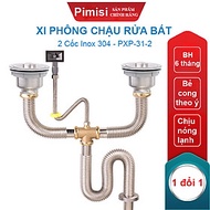 Xi Phông Chậu Rửa Bát 2 Hố Pimisi PXP-31-2 Inox Cao Cấp Kiểu Chun Uốn - Bẻ Cong, cho Bồn Rửa Chén 2 