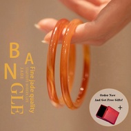 [Ready Stock] Original Agate Bangle Light Red  Jade Bracelet  Gelang Merah Muda  保真玛瑙手镯 细圆条叮当镯 玉镯 冰透