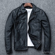 Amekaji Amerika Retro Lapisan Pertama Kulit Lembu Kuning Jaket Kulit Tulen Motosikal Lelaki Jaket Ku