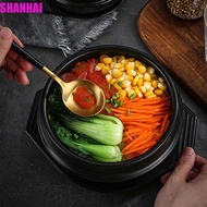 SHANHAI Korean  Pot, with Tray Heat-resistant Casserole Clay Pot, Soup Pot Anti-scald 16cm Size Blac