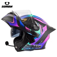 SOMAN Motorcycle Helmet Dual Lens Revealing Helmet Cycling Full Helmet Walkie-Talkie Helmet