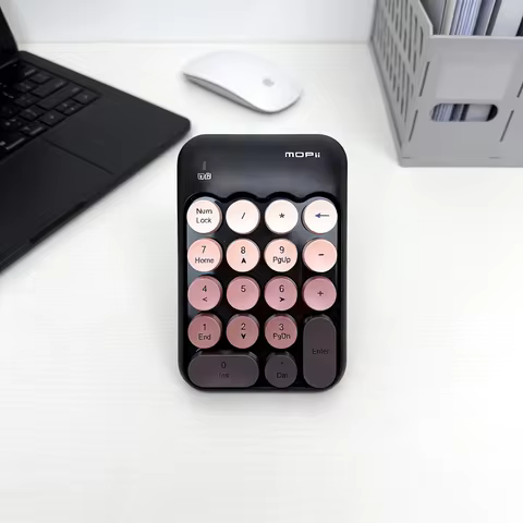 MOFii X910 Black & Rose Gold Wireless Numeric Keypad, Retro Round Keycaps, for Financial Office, Lap
