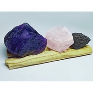 Palo Santo Cleansing Set ( Amethyst + rose quarts + tourmaline + 2 stick of PALO SANTO )