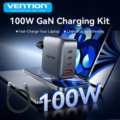Vention GaN V 100W Fast Charger 4 Port USB A Type C Quick Charging for Macbook Tablet Xiaomi Quick C