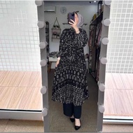 Setelan Tunik Wanita Camilla Motif Bunga Set Long Tunik Rayon Diamond Mix Celana Kulot Crinkle Kekin
