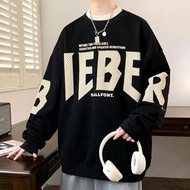 【丸子家女装lwr1dj8ka2.my】 假两件圆领卫衣男秋冬季加绒加厚长袖t恤男青少年字母印花打底衫TFake two round neck hoodies for men in autumn an