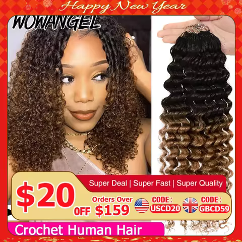 1/4/6 Pack Curly Crochet Hair T1B/30 Ombre Deep Wave Braiding Human Hair Feather Crochet Braid Machi