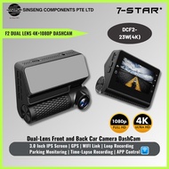 RideForce 7-STAR* F2 4K Dual-Lens Front and Back Car Camera DashCam Built in GPS |12-24V | Type-C Po
