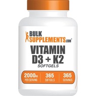 Bulks.com D3 + K2 Softgels D3, K2, Suplemen 1 Softgel Setiap Hidangan (2000IU) 365 Kapsul (1 Pek)